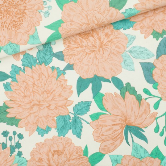 French Terry Knit fabric Peonies
