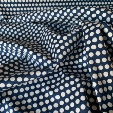 Dark blue Cotton fabric & white polka dots 