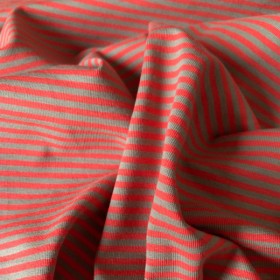 Coral and taupe color Striped Cotton Jersey fabric